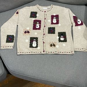 Croft & Barrow Beige Snowman Cardigan